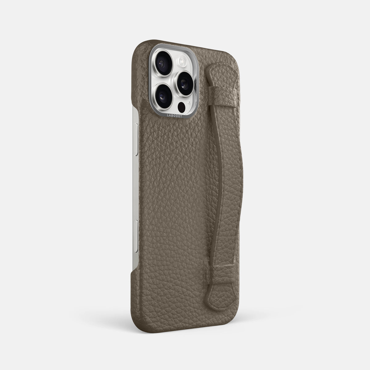 Taupe iPhone 16 Pro Max Handle Case Calf with Steel Metal -2 | Taupe-Steel