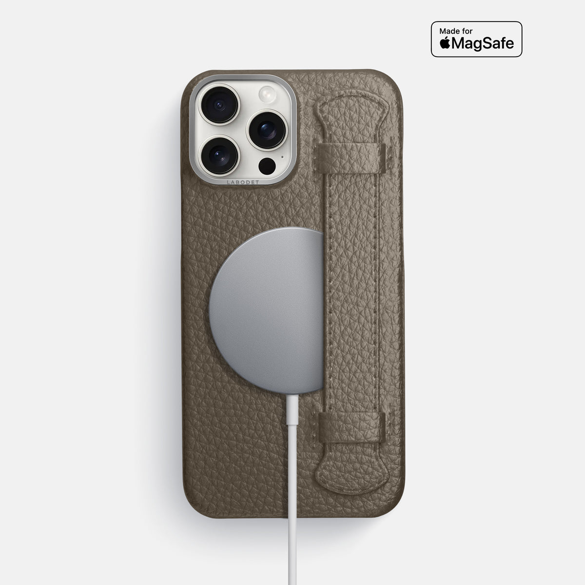 Taupe iPhone 16 Pro Max Handle Case Calf with Steel Metal -5 | Taupe-Steel
