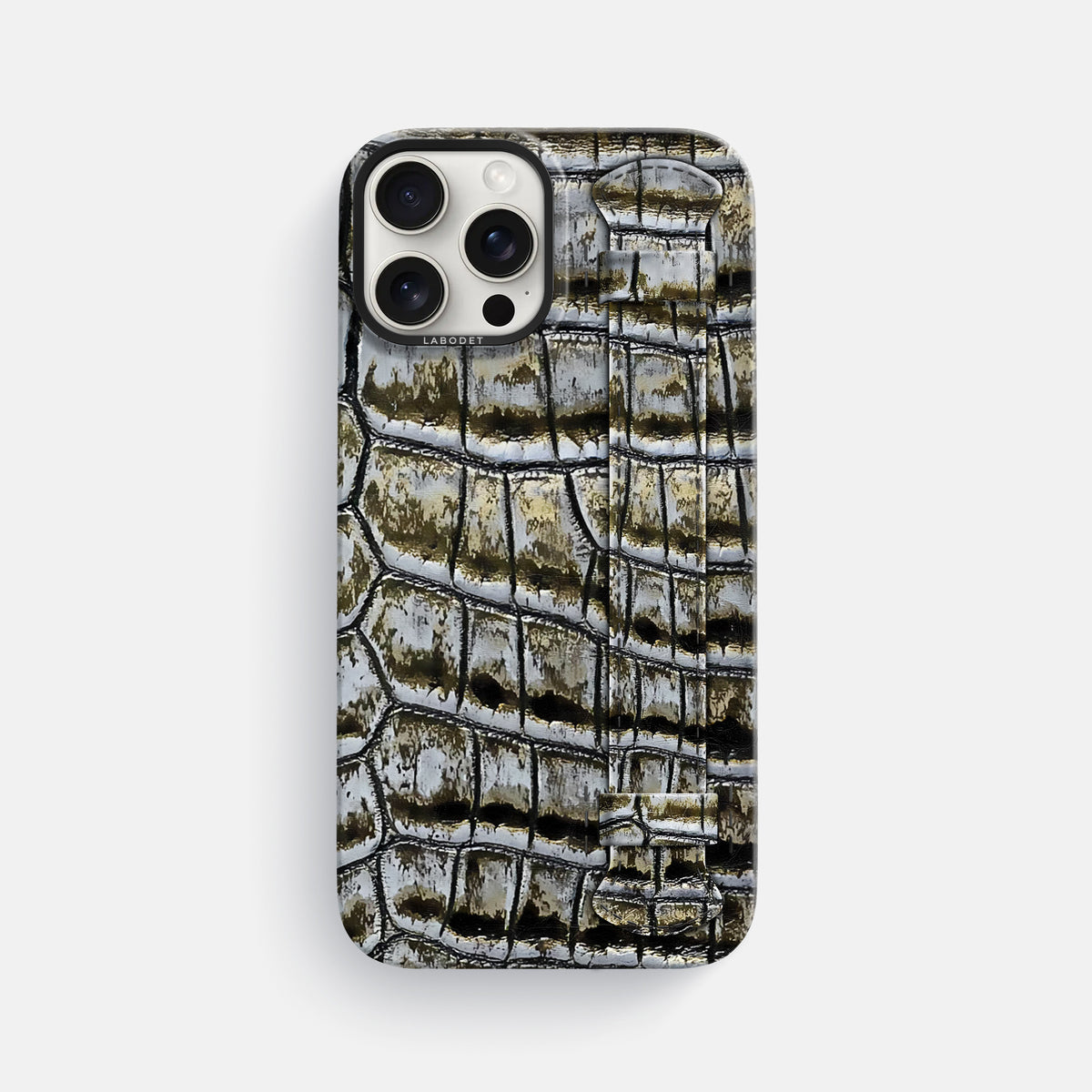 Antique-Bronze iPhone 16 Pro Max Handle Case Himalayan Crocodile with Black Metal -1 | Antique-Bronze-Black