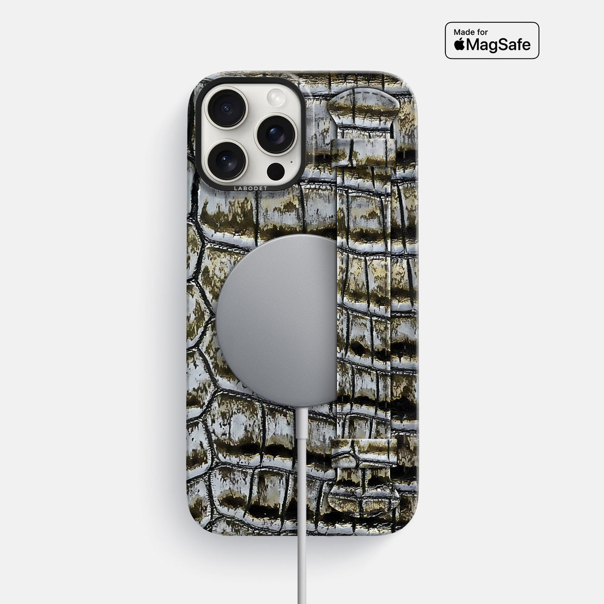 Antique-Bronze iPhone 16 Pro Max Handle Case Himalayan Crocodile with Black Metal -4 | Antique-Bronze-Black