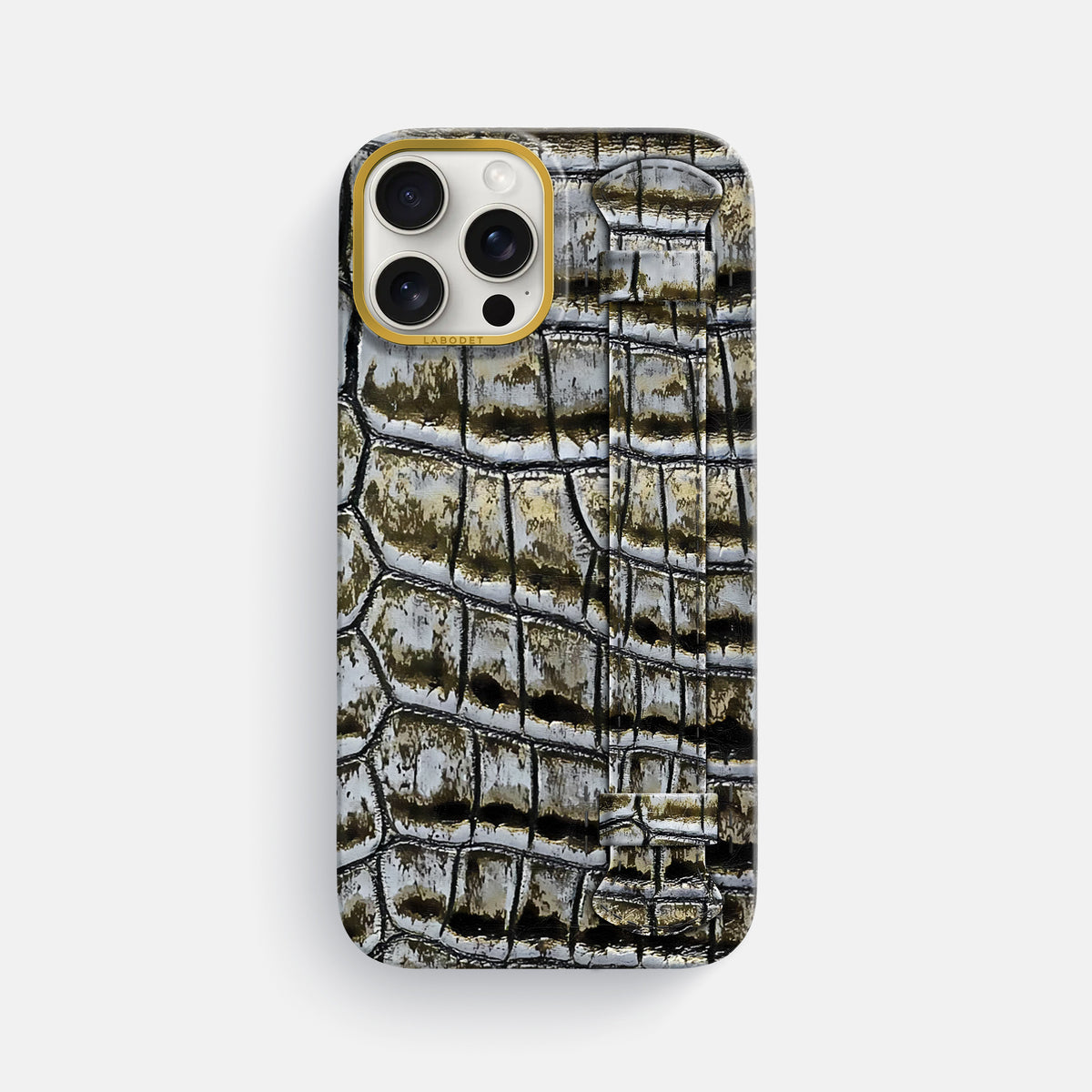 Antique-Bronze iPhone 16 Pro Max Center Handle Himalayan Crocodile with Gold Metal -1 | Antique-Bronze-Gold