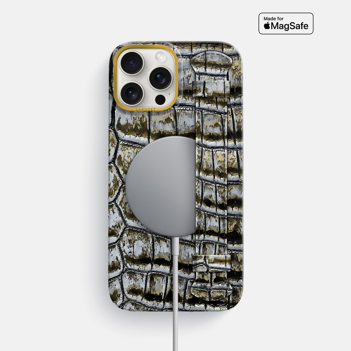 Antique-Bronze iPhone 16 Pro Max Center Handle Himalayan Crocodile with Gold Metal -5 | Antique-Bronze-Gold