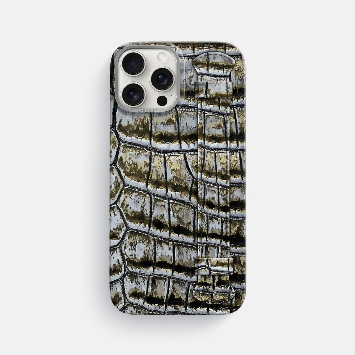 Antique-Bronze iPhone 16 Pro Max Handle Case Himalayan Crocodile with Steel Metal -1 | Antique-Bronze-Steel