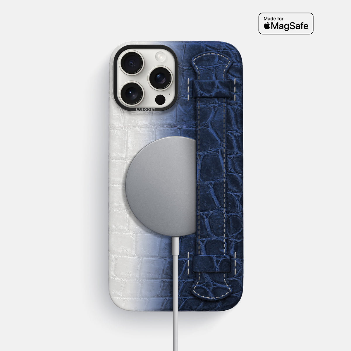 Navy Blue iPhone 16 Pro Max Handle Case Himalayan Crocodile with Black Metal -5 | Navy-Blue-Black