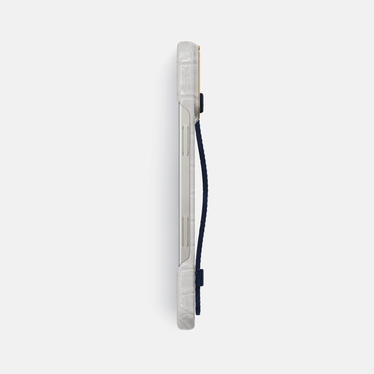 Navy Blue iPhone 16 Pro Max Center Handle Himalayan Crocodile with Gold Metal -3 | Navy-Blue-Gold