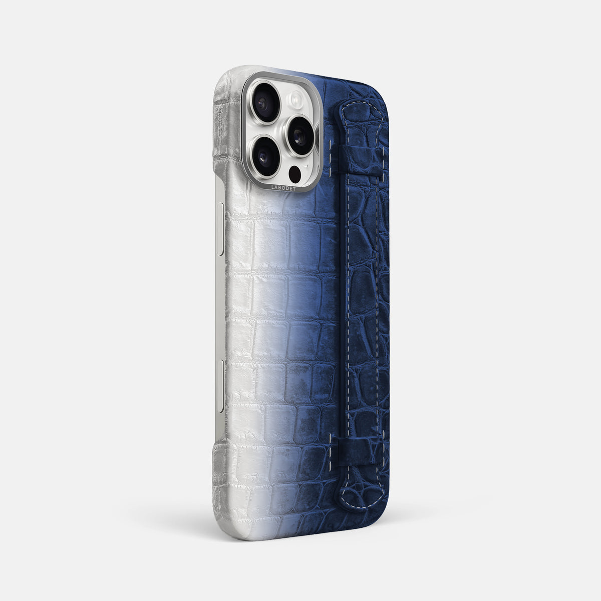 Navy Blue iPhone 16 Pro Max Handle Case Himalayan Crocodile with Steel Metal -2 | Navy-Blue-Steel