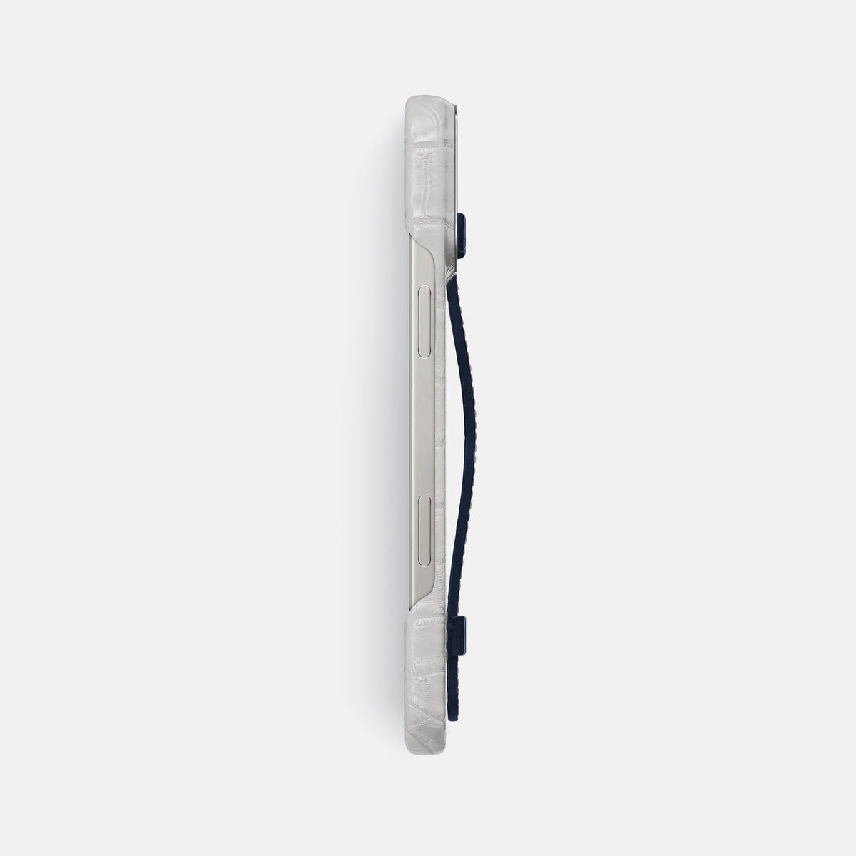 Navy Blue iPhone 16 Pro Max Handle Case Himalayan Crocodile with Steel Metal -3 | Navy-Blue-Steel