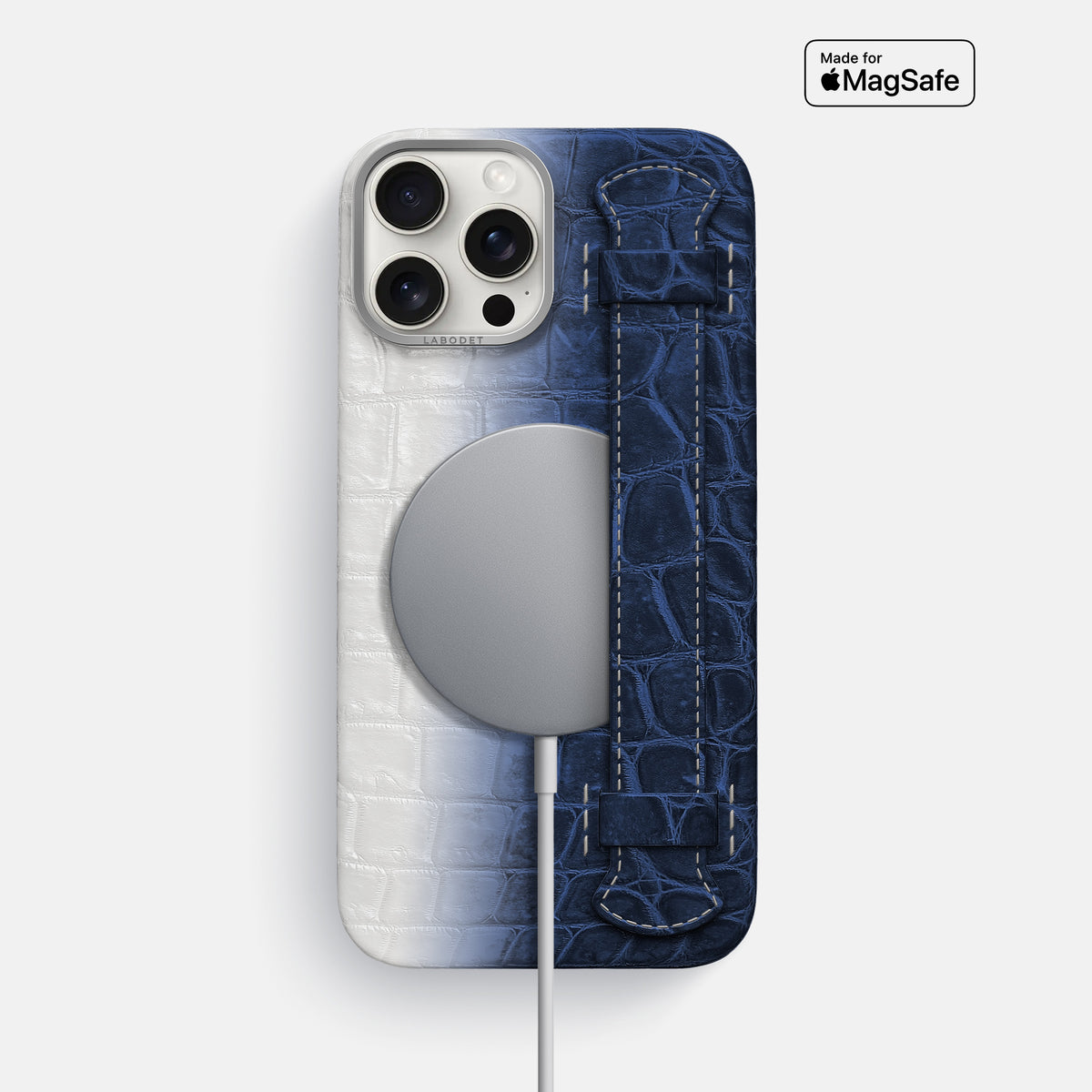 Navy Blue iPhone 16 Pro Max Handle Case Himalayan Crocodile with Steel Metal -5 | Navy-Blue-Steel