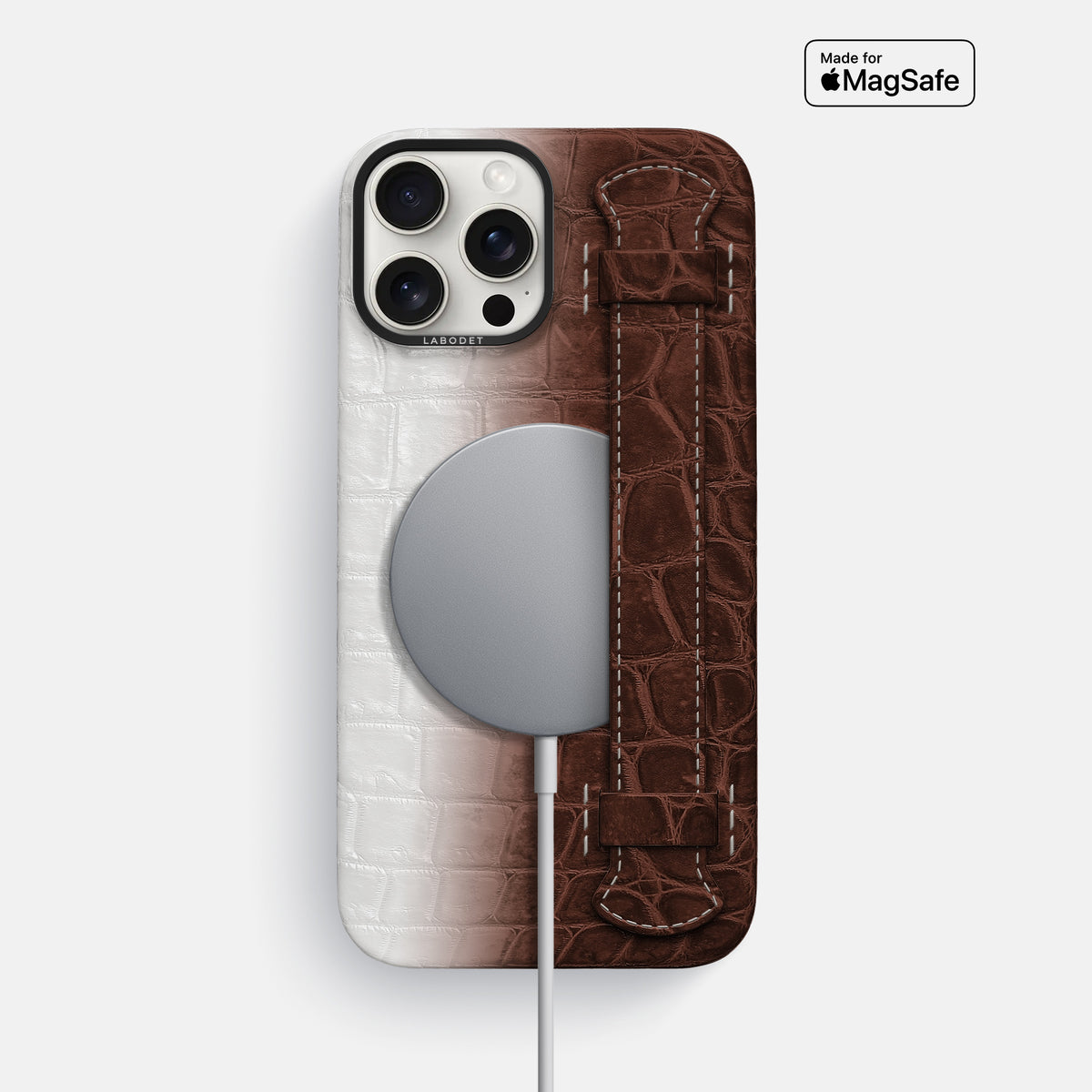 Dark Brown iPhone 16 Pro Max Handle Case Himalayan Crocodile with Black Metal -5 | Dark-Brown-Black