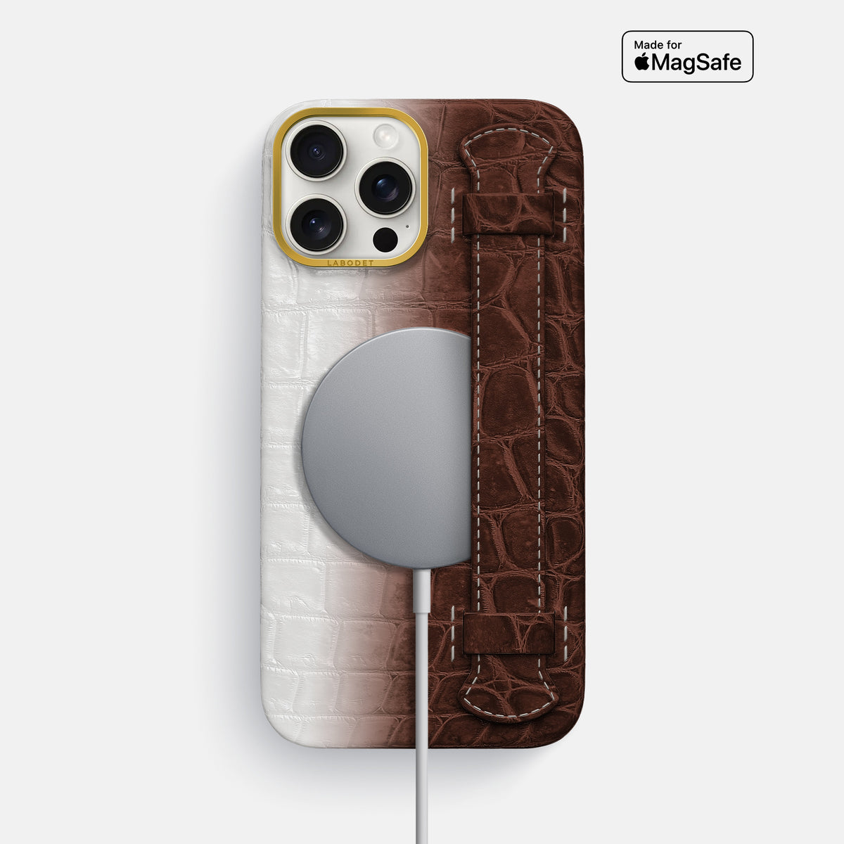 Dark Brown iPhone 16 Pro Max Center Handle Himalayan Crocodile with Gold Metal -5 | Dark-Brown-Gold