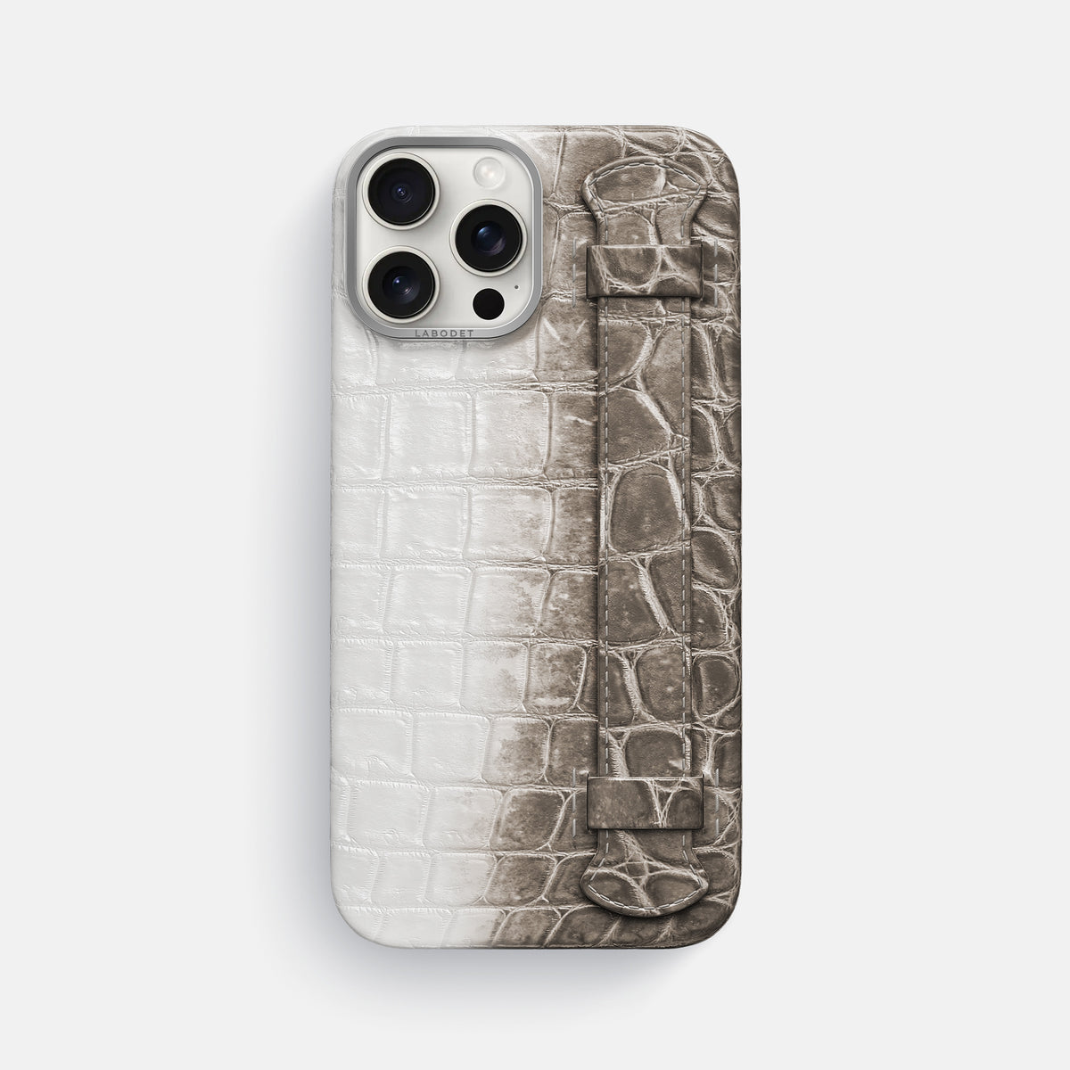 Dark iPhone 16 Pro Max Handle Case Himalayan Crocodile with Steel Metal -1 | Dark-Steel