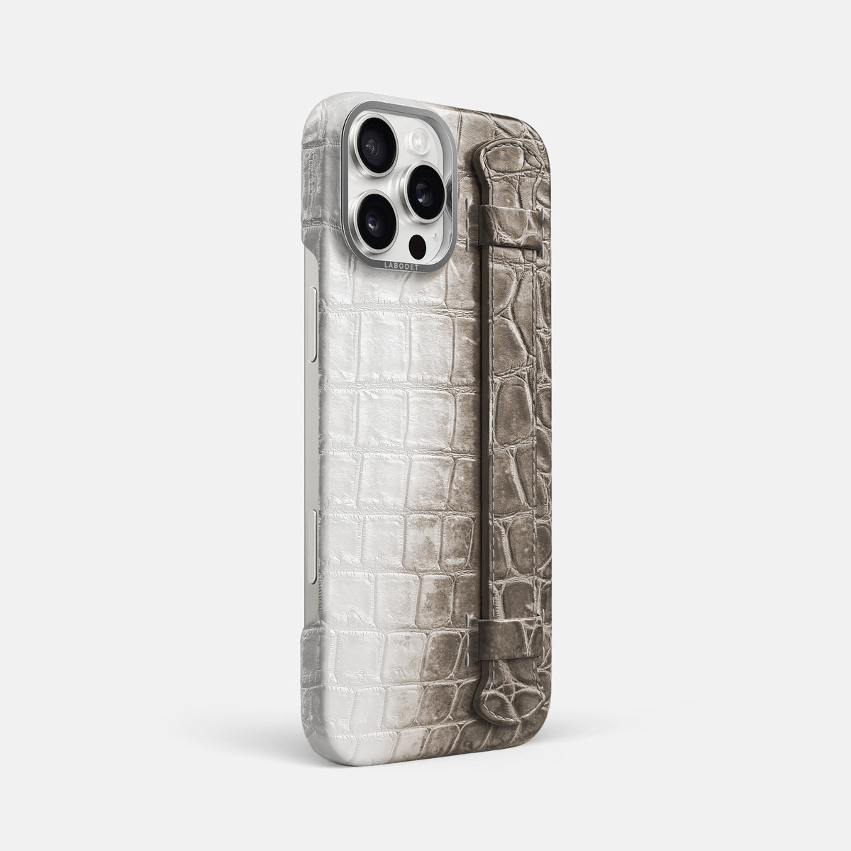 Dark iPhone 16 Pro Max Handle Case Himalayan Crocodile with Steel Metal -2 | Dark-Steel