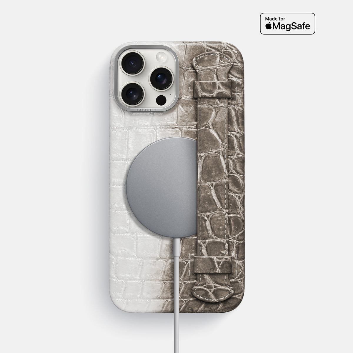 Dark iPhone 16 Pro Max Handle Case Himalayan Crocodile with Steel Metal -5 | Dark-Steel