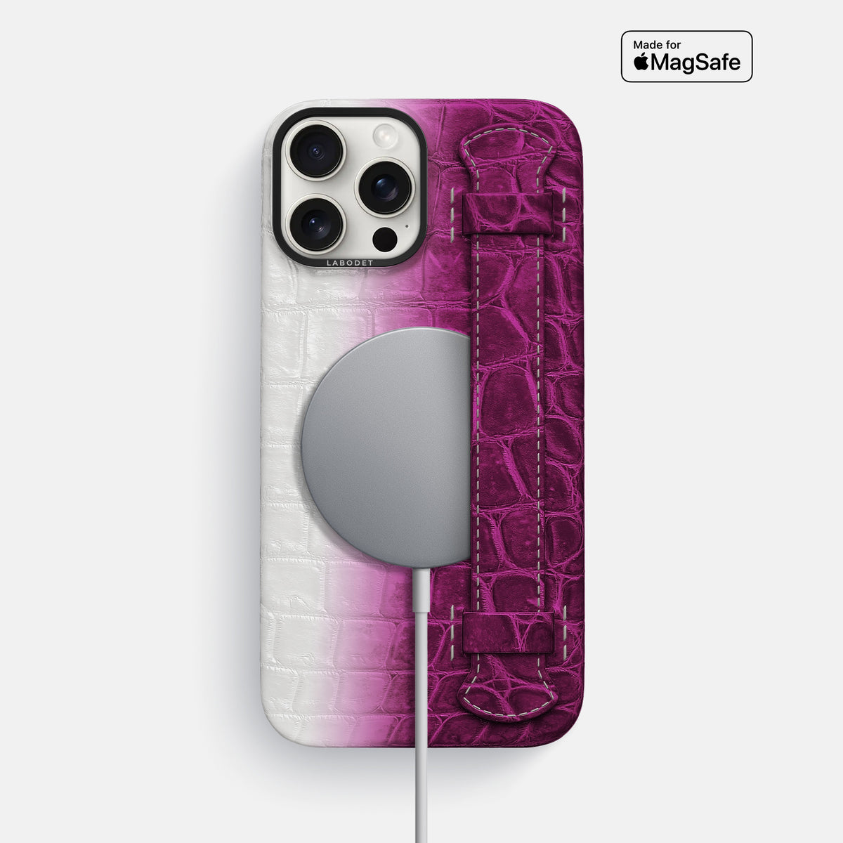 Fuchsia iPhone 16 Pro Max Handle Case Himalayan Crocodile with Black Metal -5 | Fuchsia-Black