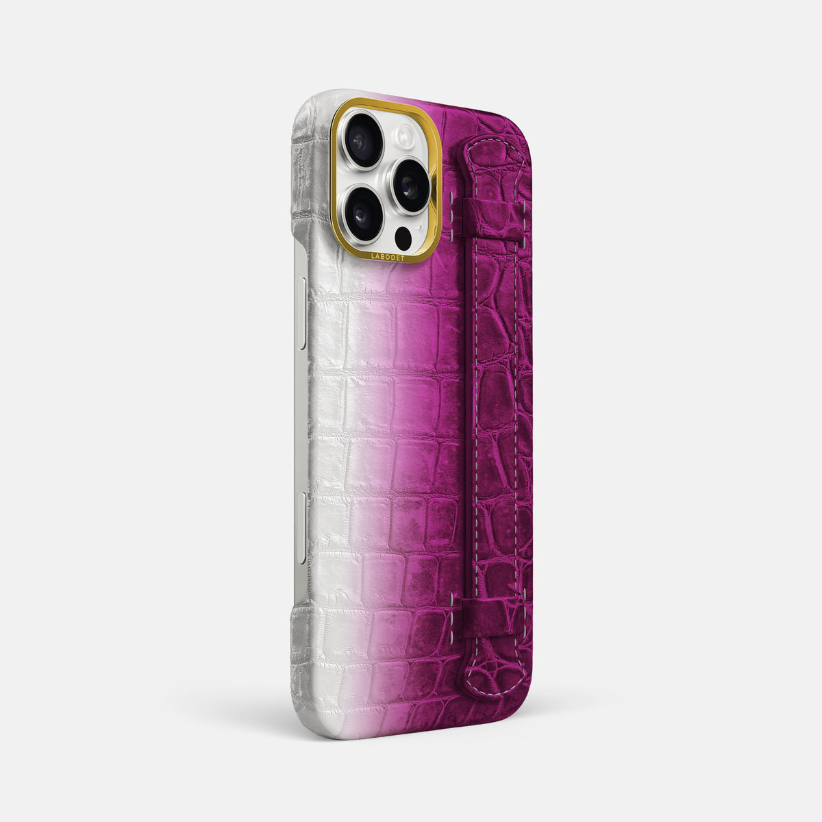 Fuchsia iPhone 16 Pro Max Center Handle Himalayan Crocodile with Gold Metal -2 | Fuchsia-Gold