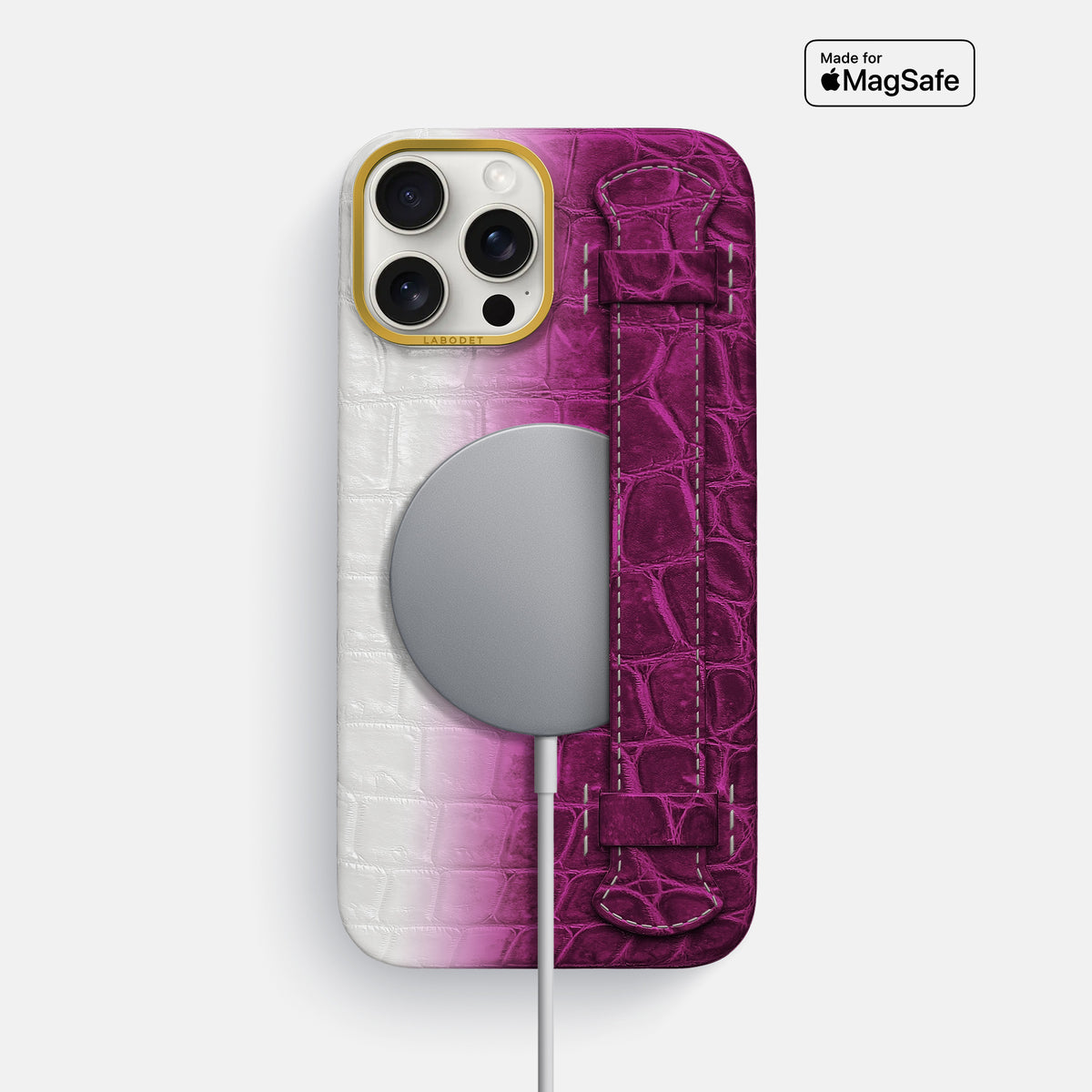 Fuchsia iPhone 16 Pro Max Center Handle Himalayan Crocodile with Gold Metal -5 | Fuchsia-Gold