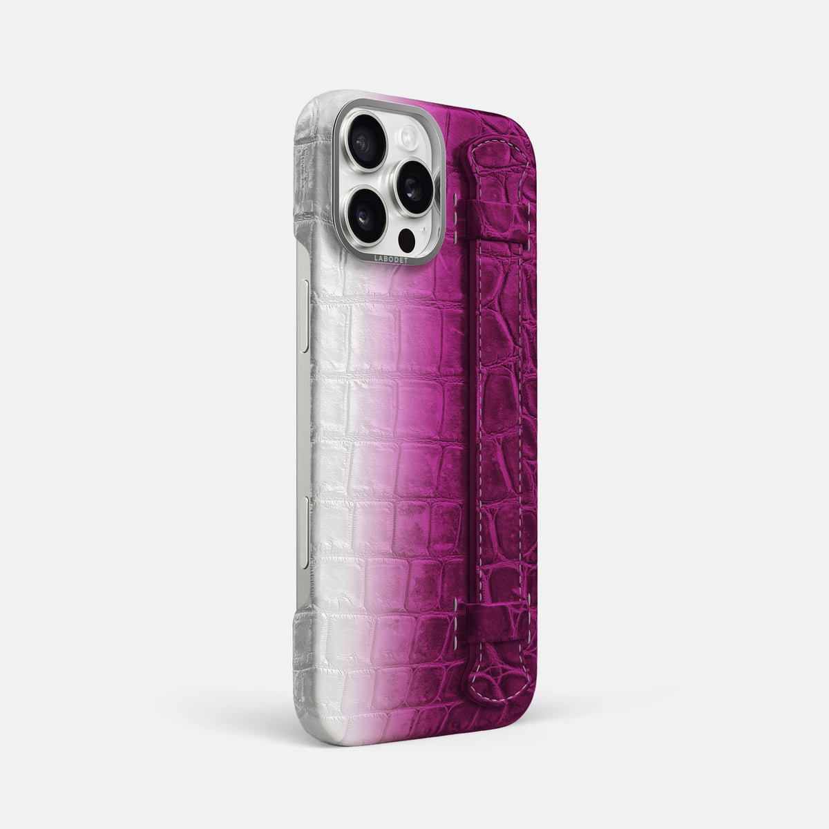 Fuchsia iPhone 16 Pro Max Handle Case Himalayan Crocodile with Steel Metal -2 | Fuchsia-Steel