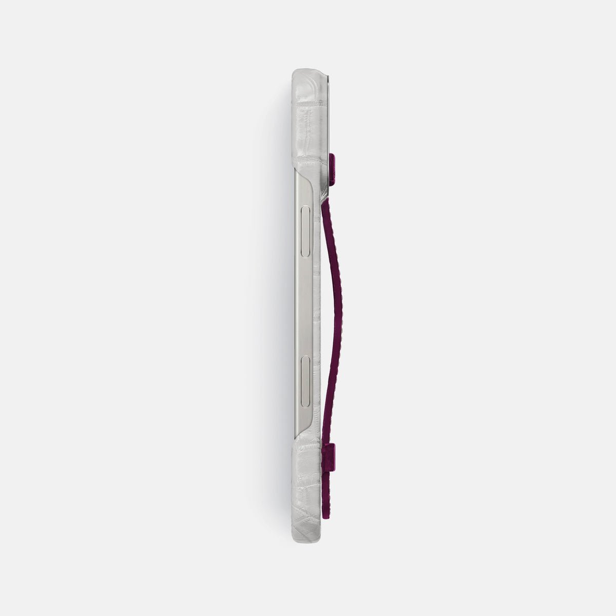 Fuchsia iPhone 16 Pro Max Handle Case Himalayan Crocodile with Steel Metal -3 | Fuchsia-Steel