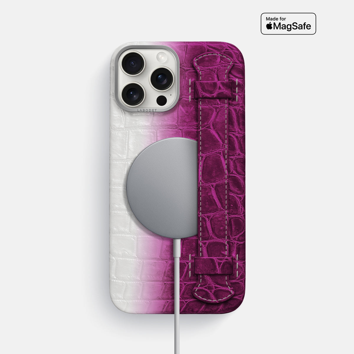 Fuchsia iPhone 16 Pro Max Handle Case Himalayan Crocodile with Steel Metal -5 | Fuchsia-Steel