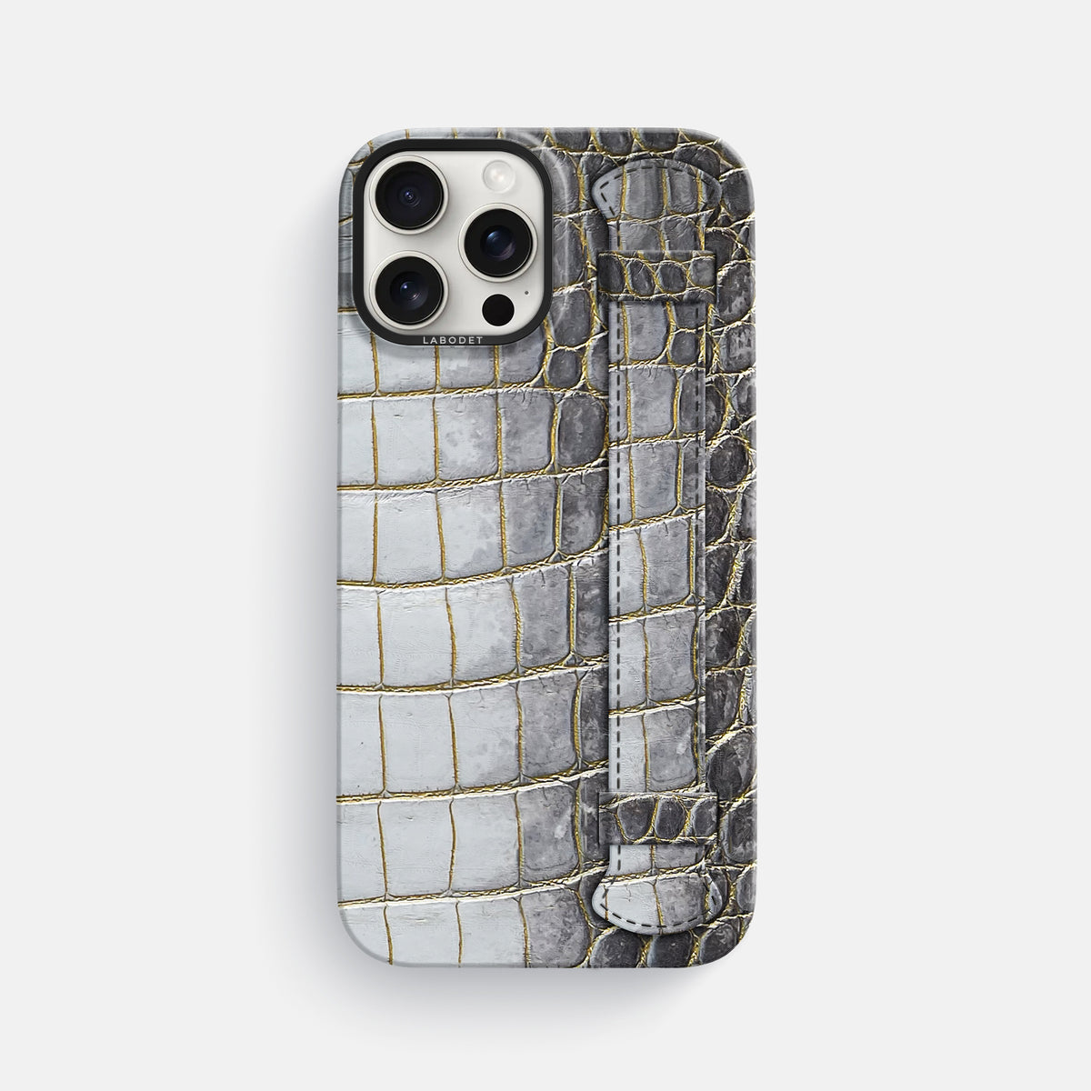 Gold iPhone 16 Pro Max Handle Case Himalayan Crocodile with Black Metal -1 | Gold-Black