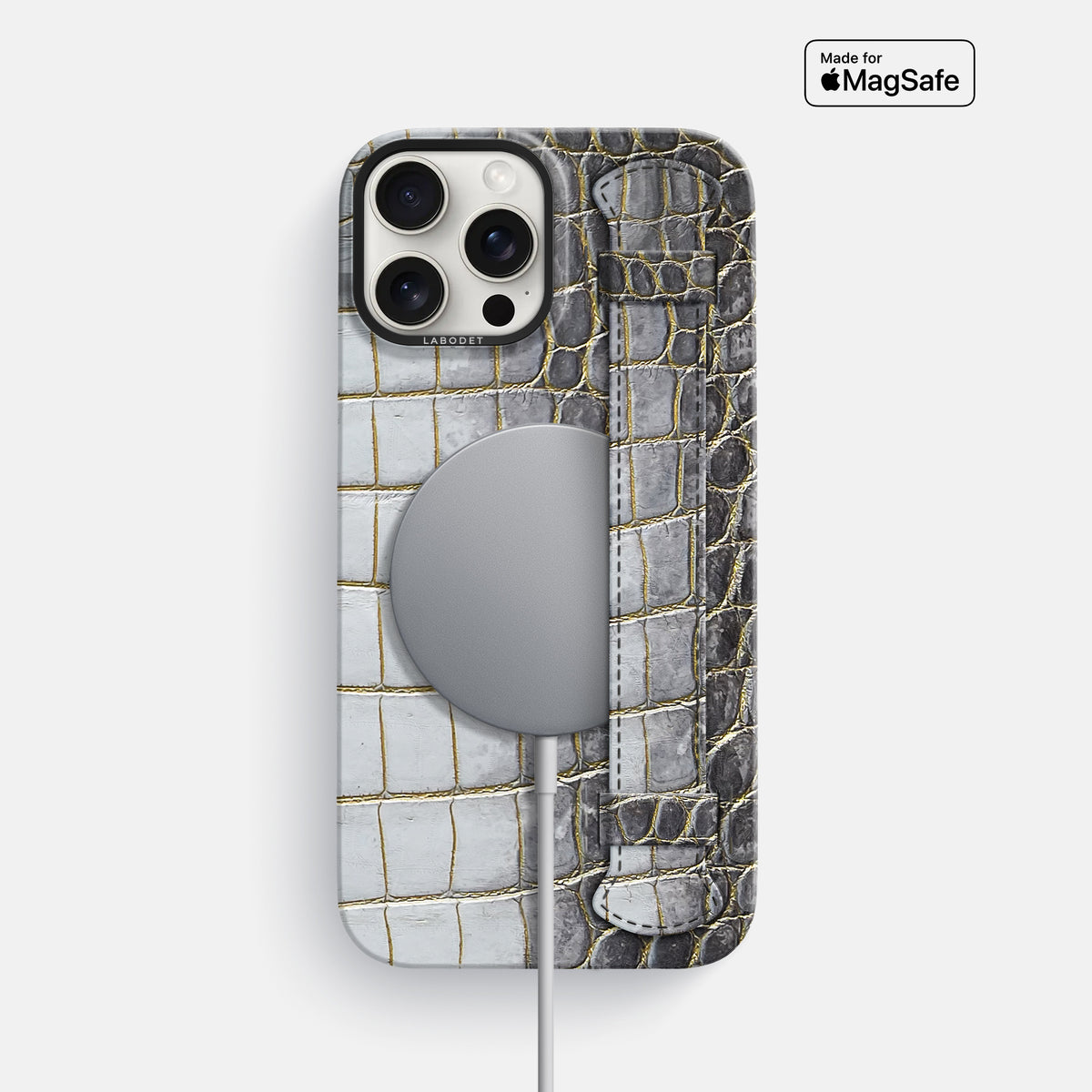 Gold iPhone 16 Pro Max Handle Case Himalayan Crocodile with Black Metal -4 | Gold-Black