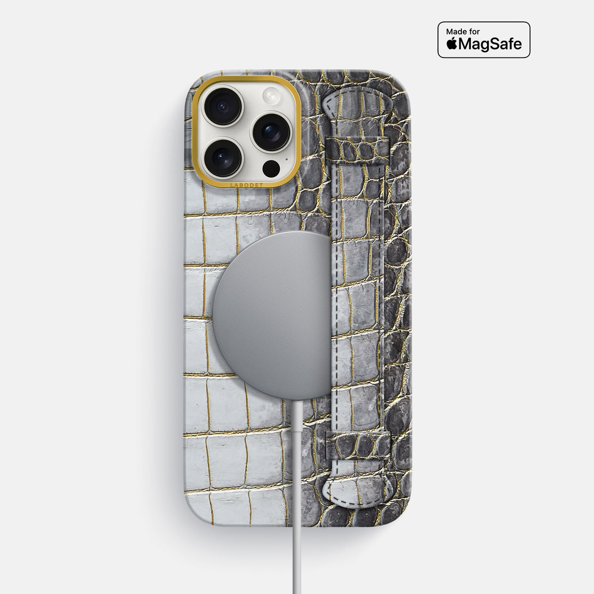 Gold iPhone 16 Pro Max Center Handle Himalayan Crocodile with Gold Metal -5 | Gold-Gold