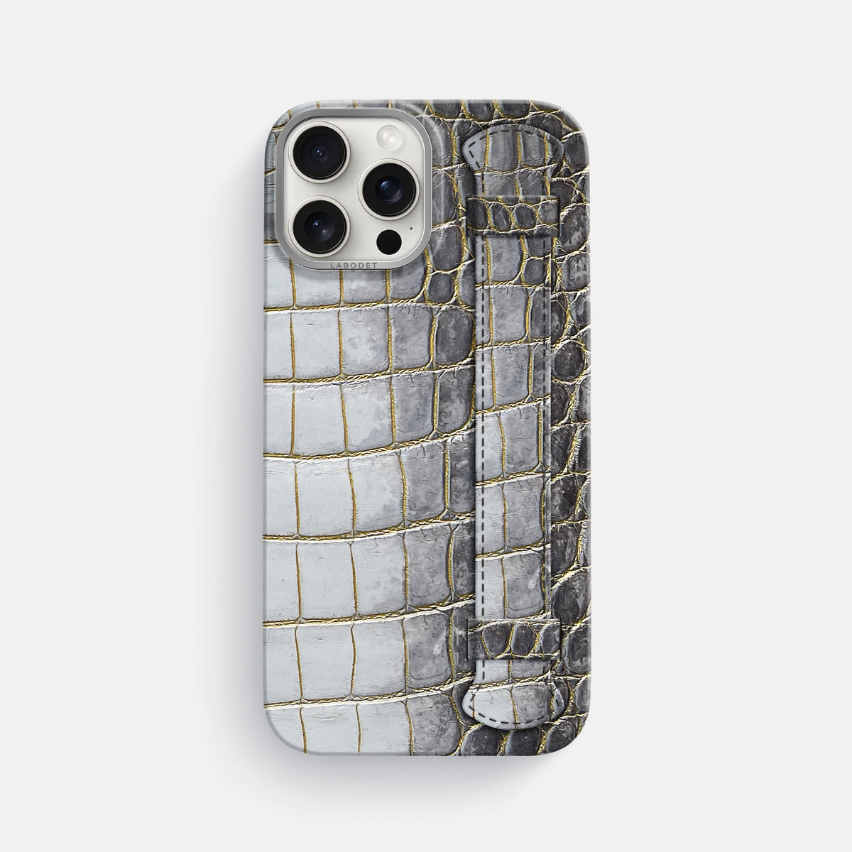 Gold iPhone 16 Pro Max Handle Case Himalayan Crocodile with Steel Metal -1 | Gold-Steel