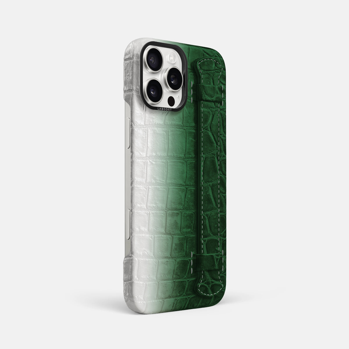 Green iPhone 16 Pro Max Handle Case Himalayan Crocodile with Black Metal -2 | Green-Black