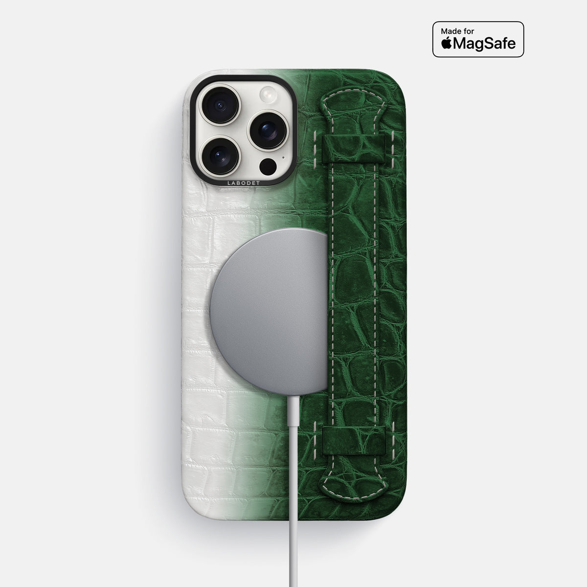 Green iPhone 16 Pro Max Handle Case Himalayan Crocodile with Black Metal -5 | Green-Black