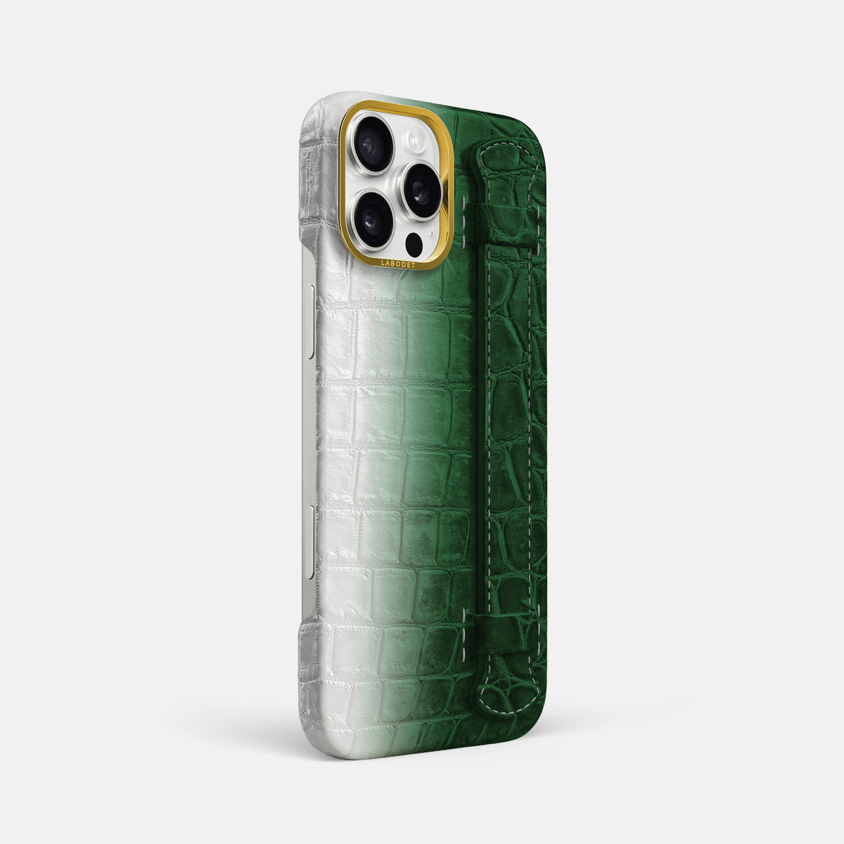 Green iPhone 16 Pro Max Center Handle Himalayan Crocodile with Gold Metal -2 | Green-Gold