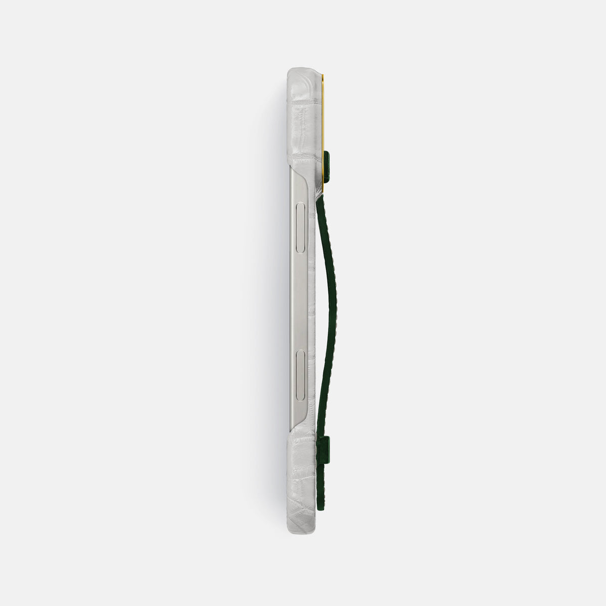 Green iPhone 16 Pro Max Center Handle Himalayan Crocodile with Gold Metal -3 | Green-Gold