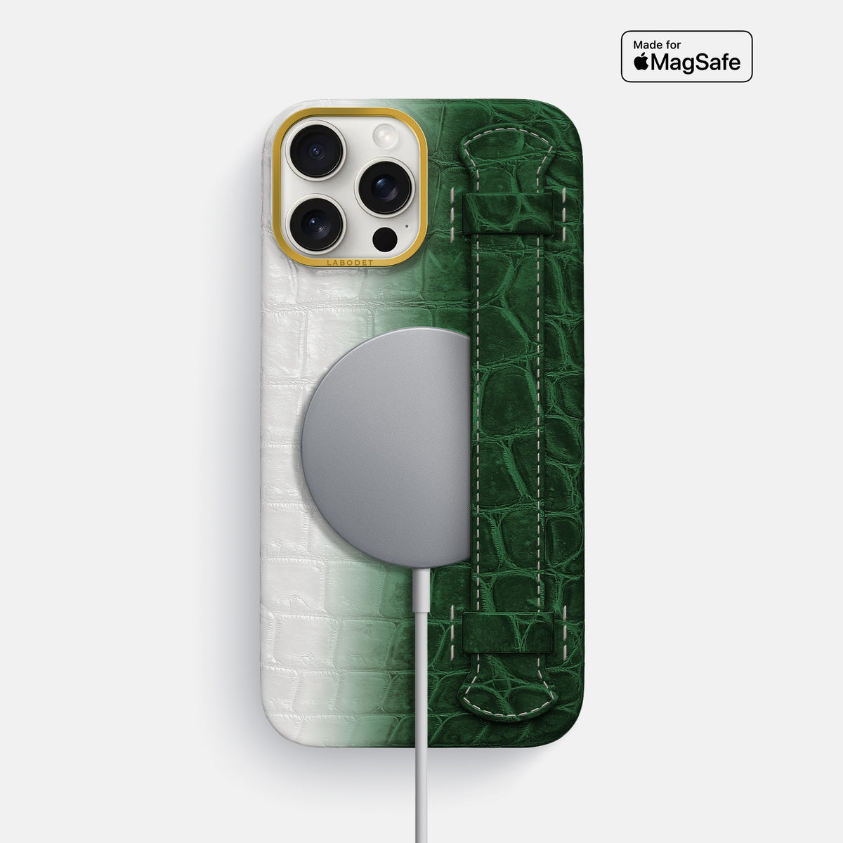 Green iPhone 16 Pro Max Center Handle Himalayan Crocodile with Gold Metal -5 | Green-Gold