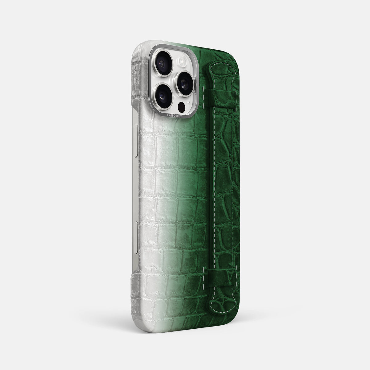 Green iPhone 16 Pro Max Handle Case Himalayan Crocodile with Steel Metal -2 | Green-Steel