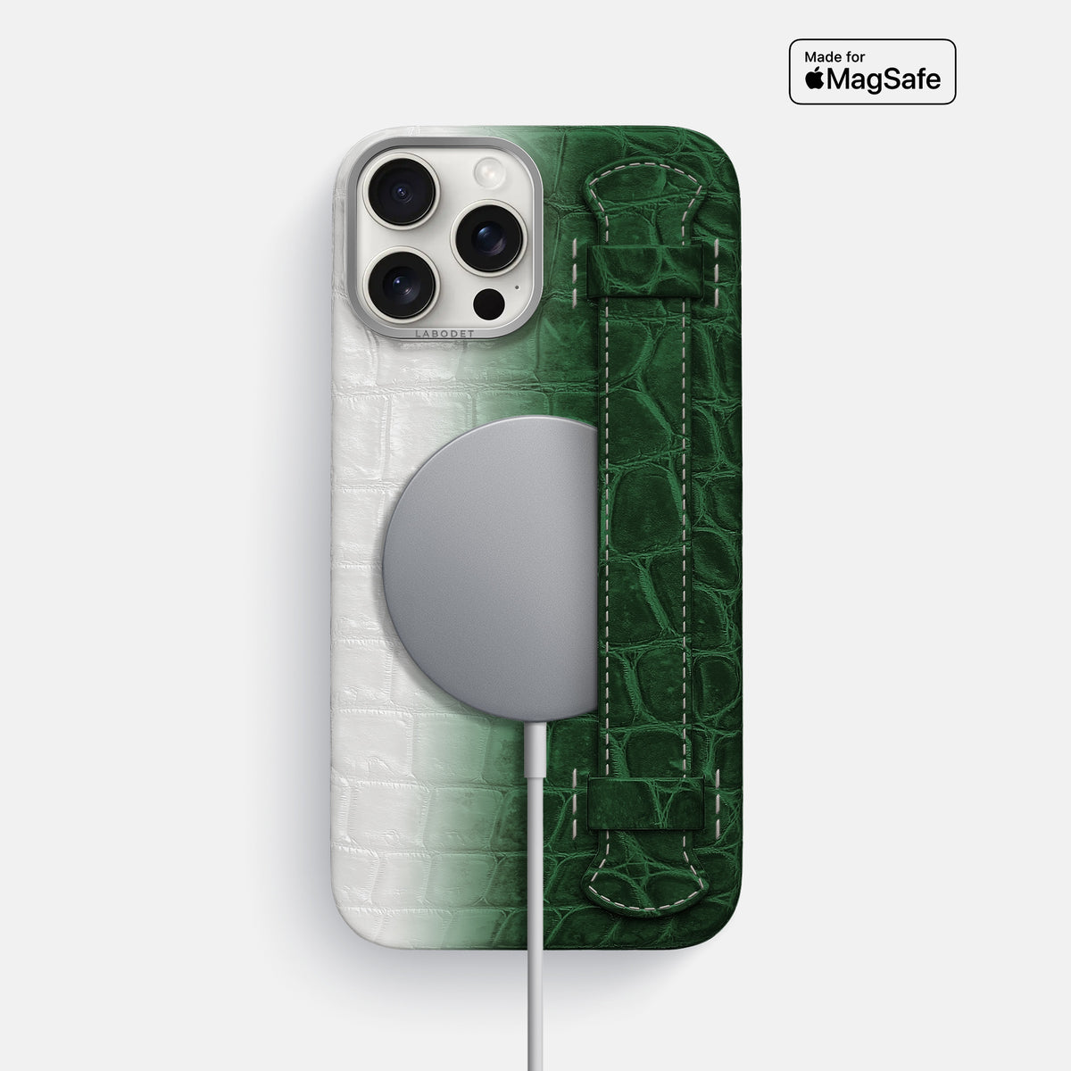 Green iPhone 16 Pro Max Handle Case Himalayan Crocodile with Steel Metal -5 | Green-Steel