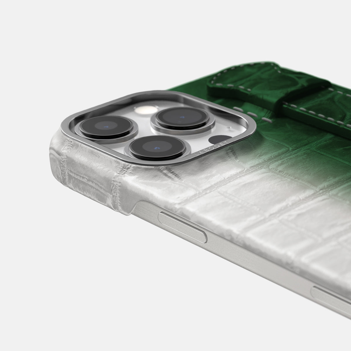 Green iPhone 16 Pro Max Handle Case Himalayan Crocodile with Steel Metal -6 | Green-Steel