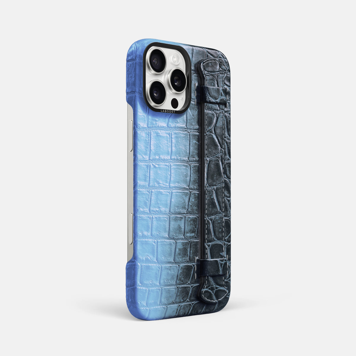 Lavender iPhone 16 Pro Max Handle Case Himalayan Crocodile with Black Metal -2 | Lavender-Black