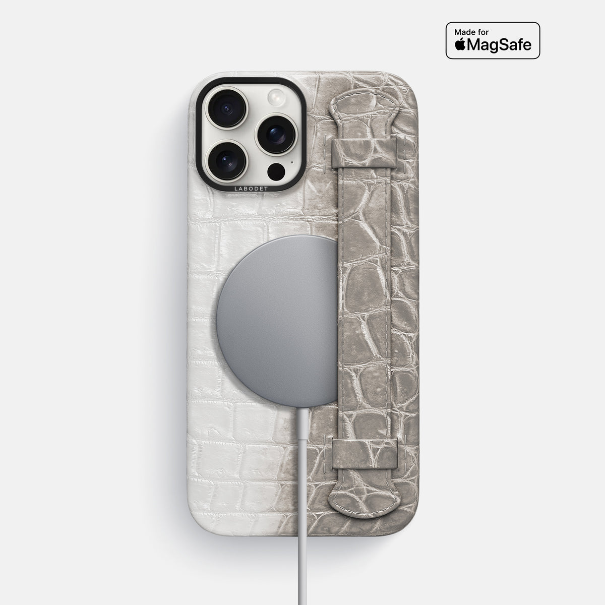 Grey iPhone 16 Pro Max Handle Case Himalayan Crocodile with Black Metal -5 | Grey-Black