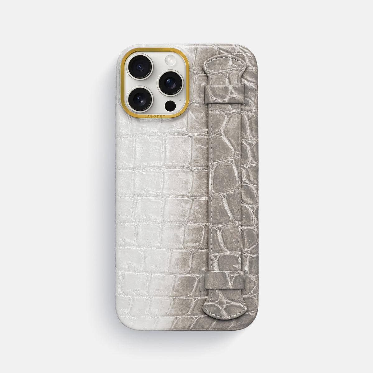 Grey iPhone 16 Pro Max Center Handle Himalayan Crocodile with Gold Metal -1 | Grey-Gold
