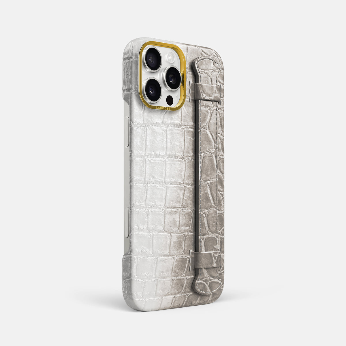 Grey iPhone 16 Pro Max Center Handle Himalayan Crocodile with Gold Metal -2 | Grey-Gold