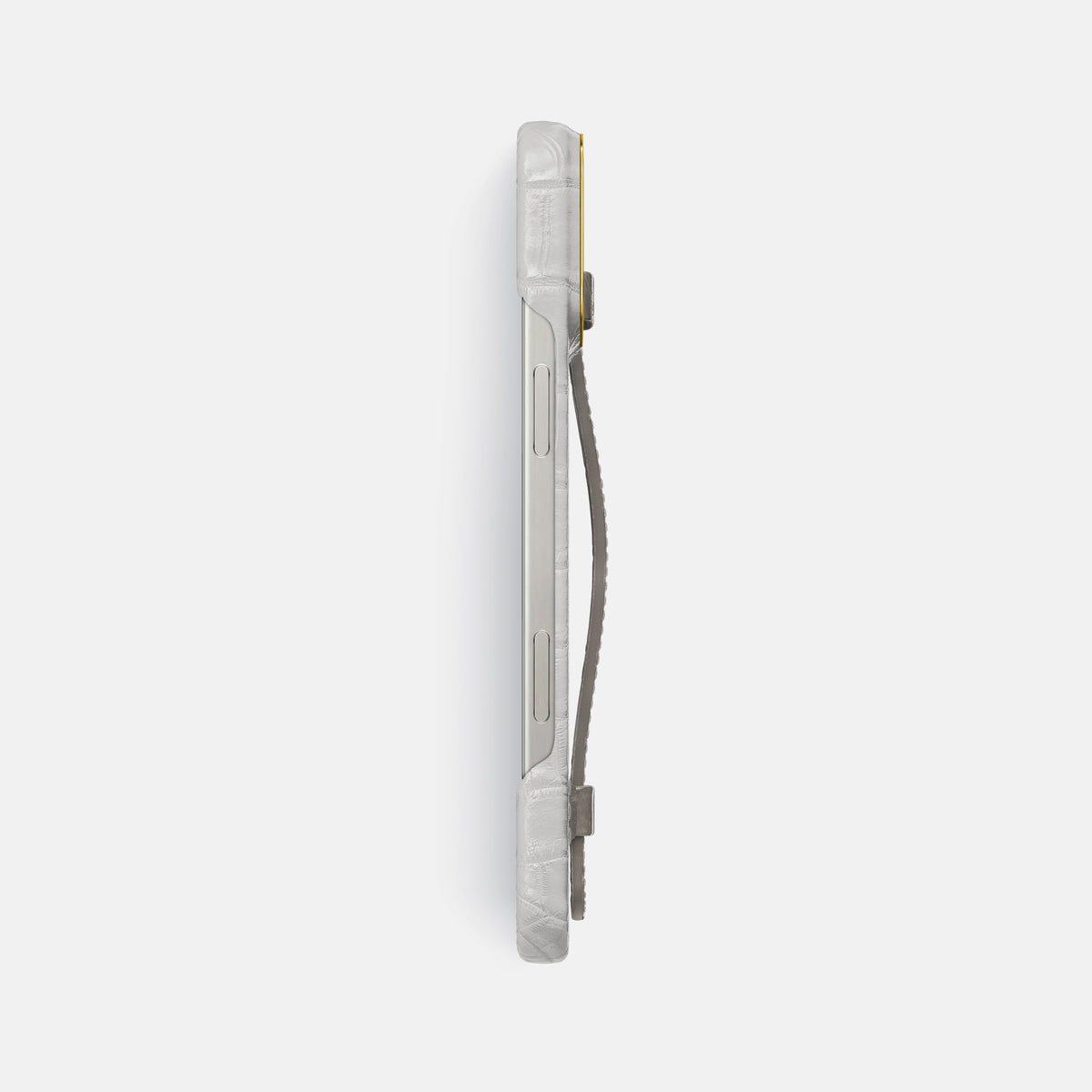 Grey iPhone 16 Pro Max Center Handle Himalayan Crocodile with Gold Metal -3 | Grey-Gold