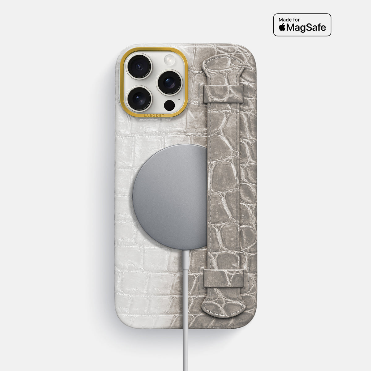Grey iPhone 16 Pro Max Center Handle Himalayan Crocodile with Gold Metal -5 | Grey-Gold