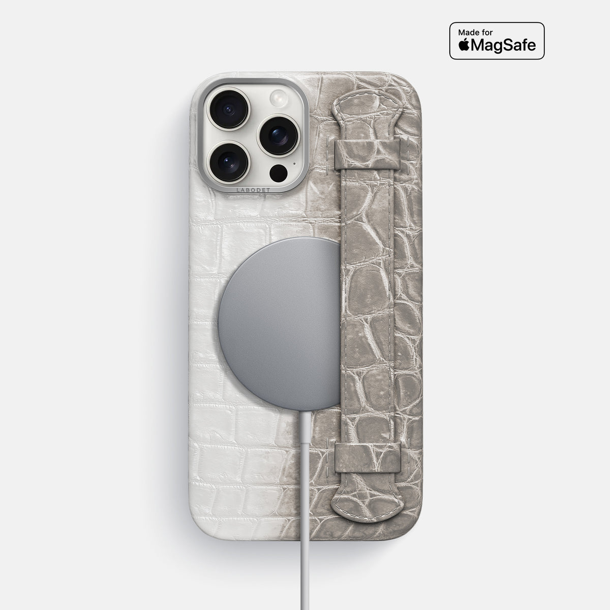 Grey iPhone 16 Pro Max Handle Case Himalayan Crocodile with Steel Metal -5 | Grey-Steel