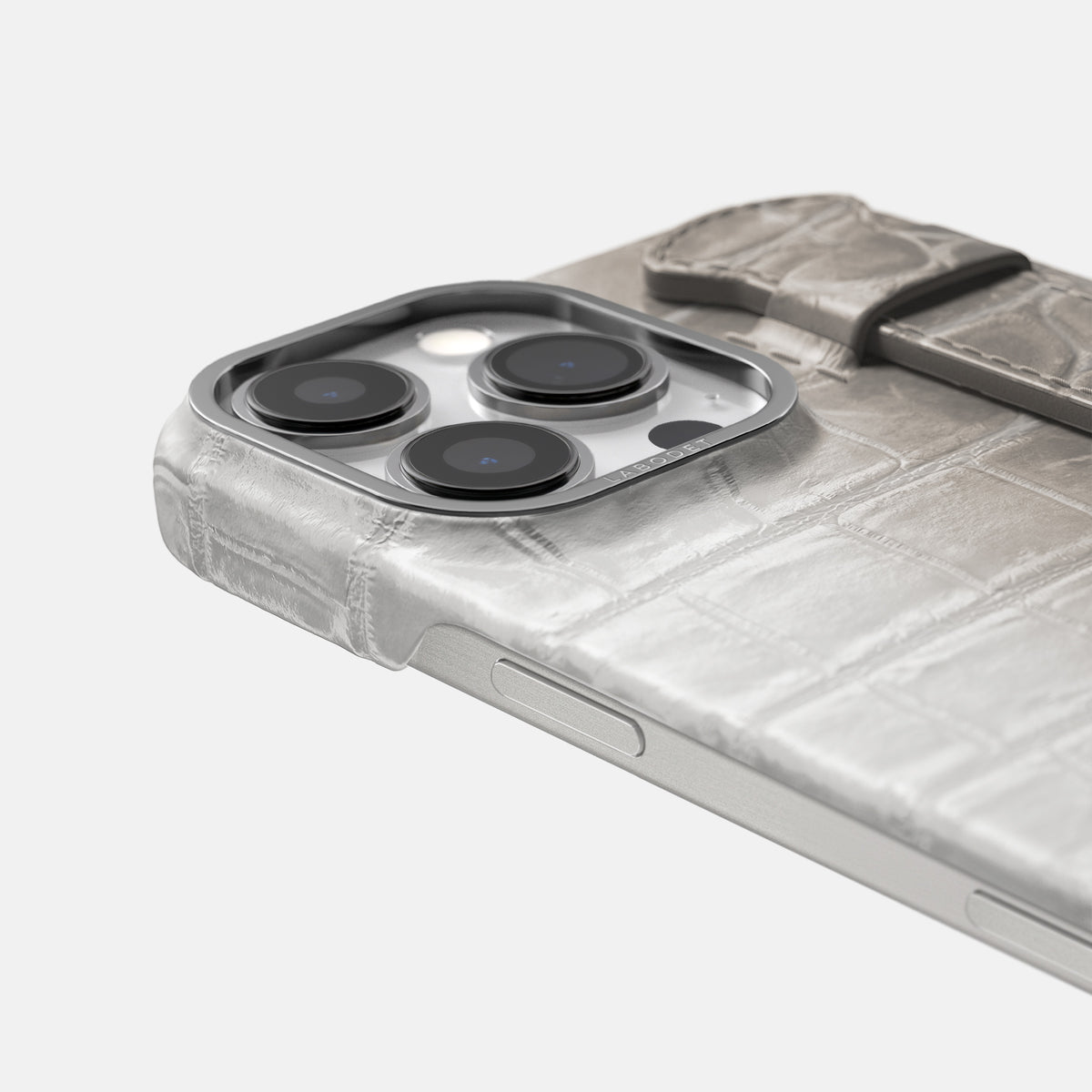 Grey iPhone 16 Pro Max Handle Case Himalayan Crocodile with Steel Metal -6 | Grey-Steel