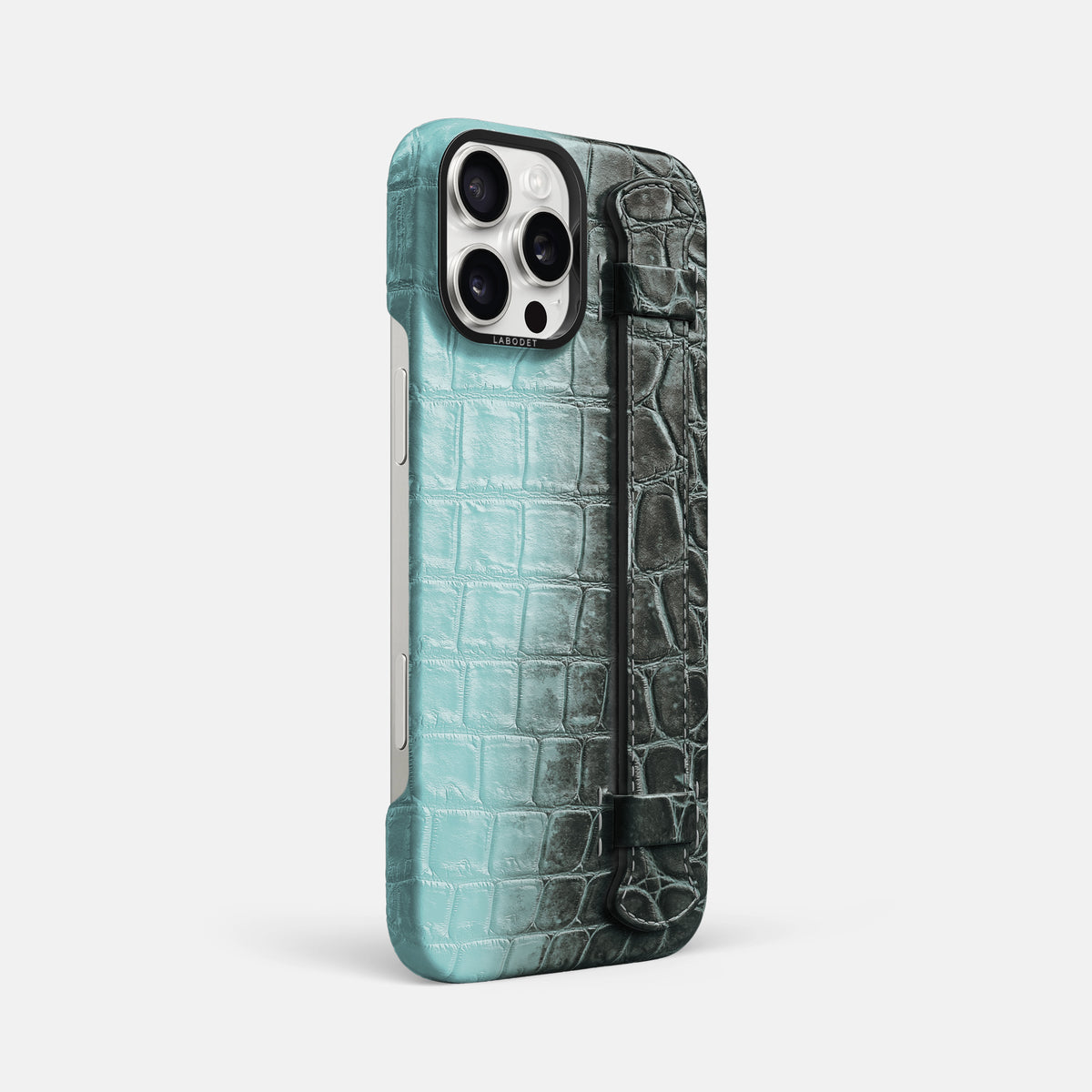Light-Mint iPhone 16 Pro Max Handle Case Himalayan Crocodile with Black Metal -2 | Light-Mint-Black