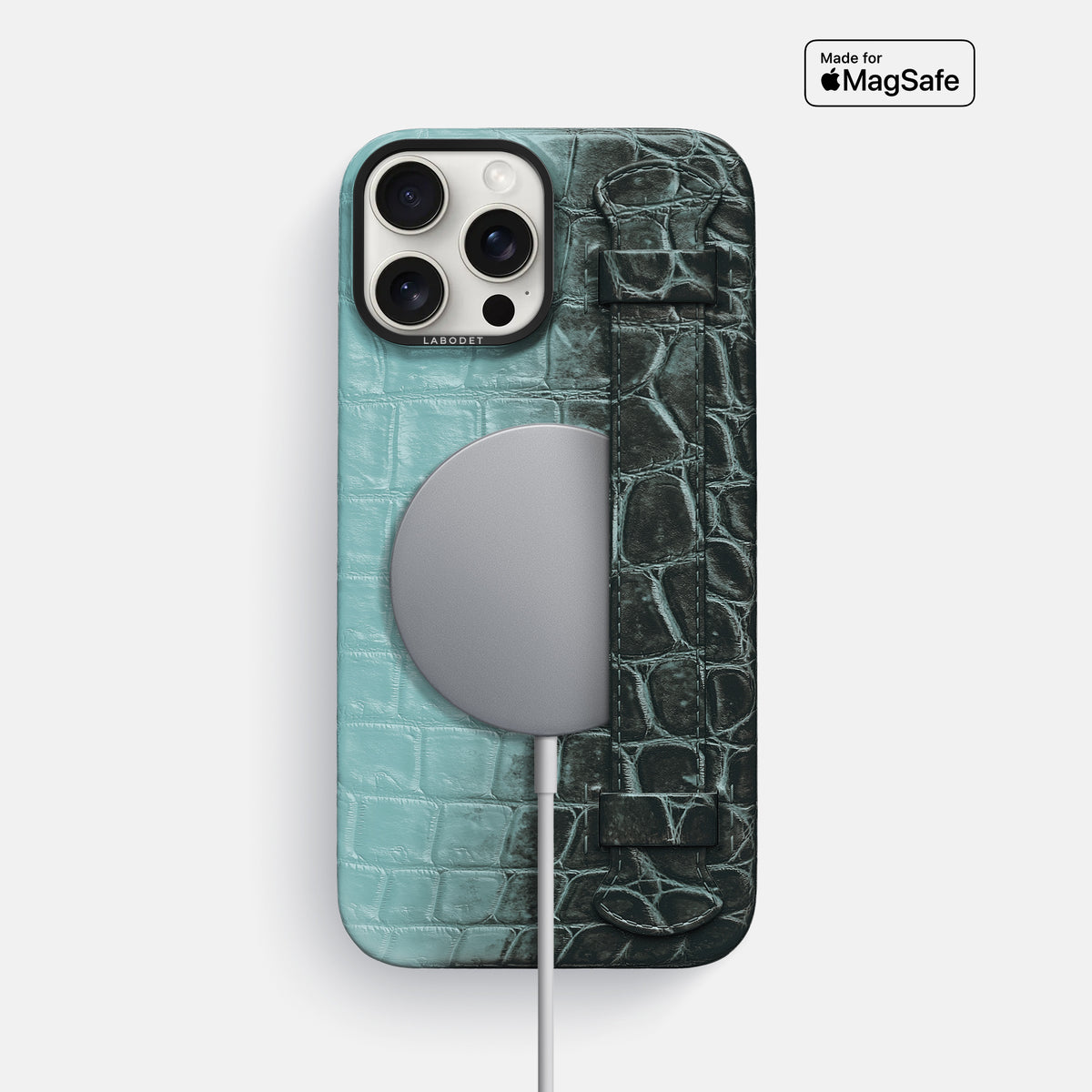 Light-Mint iPhone 16 Pro Max Handle Case Himalayan Crocodile with Black Metal -5 | Light-Mint-Black
