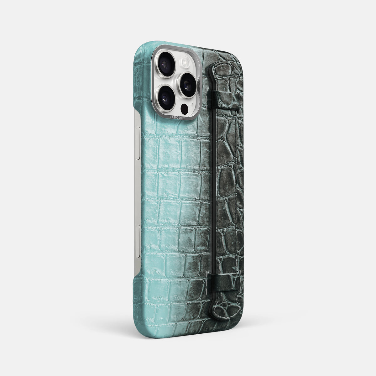Light-Mint iPhone 16 Pro Max Handle Case Himalayan Crocodile with Steel Metal -2 | Light-Mint-Steel