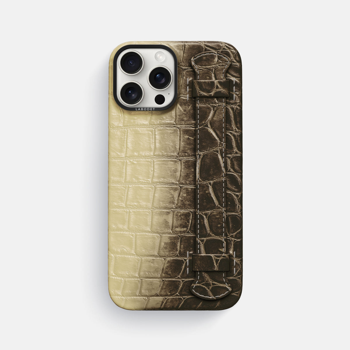 Natural iPhone 16 Pro Max Handle Case Himalayan Crocodile with Black Metal -1 | Natural-Black