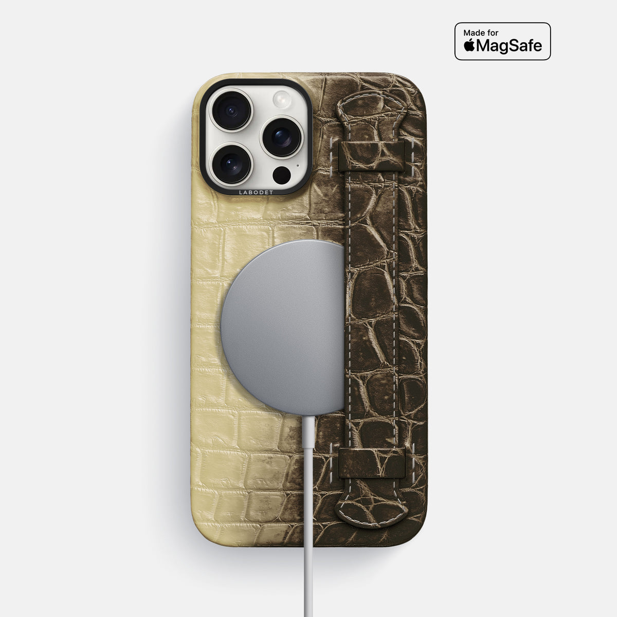 Natural iPhone 16 Pro Max Handle Case Himalayan Crocodile with Black Metal -5 | Natural-Black