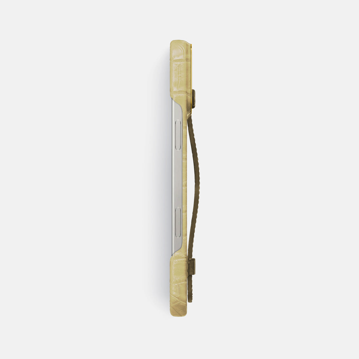 Natural iPhone 16 Pro Max Center Handle Himalayan Crocodile with Gold Metal -3 | Natural-Gold