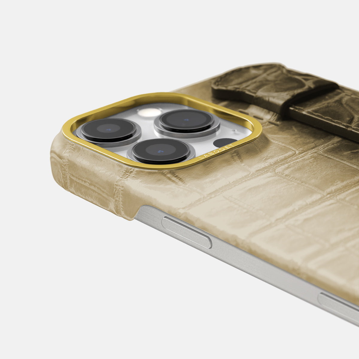 Natural iPhone 16 Pro Max Center Handle Himalayan Crocodile with Gold Metal -6 | Natural-Gold